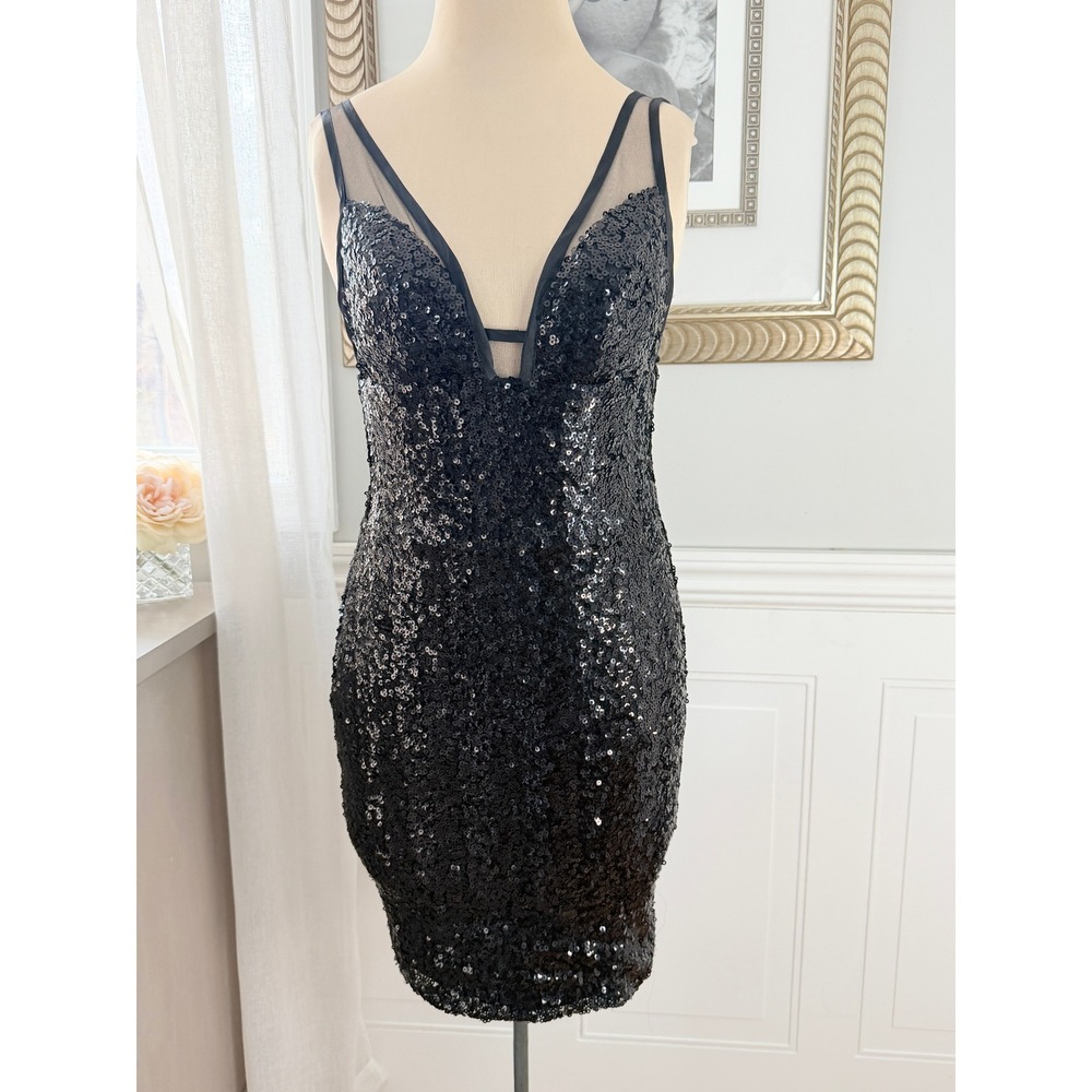 Faviana Bodycon Sequin Cocktail Night Out Black Glam Prom Dress Size 0